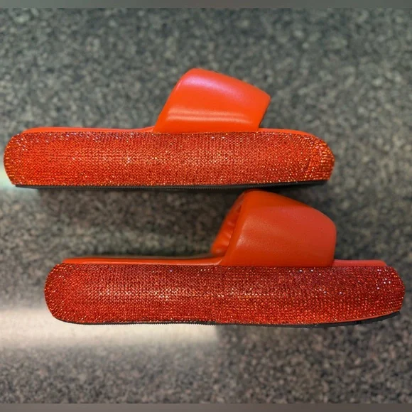 “AZALEA WANG” Rhinestone Platform Puffed Slide Sandals - Picture 10 of 13